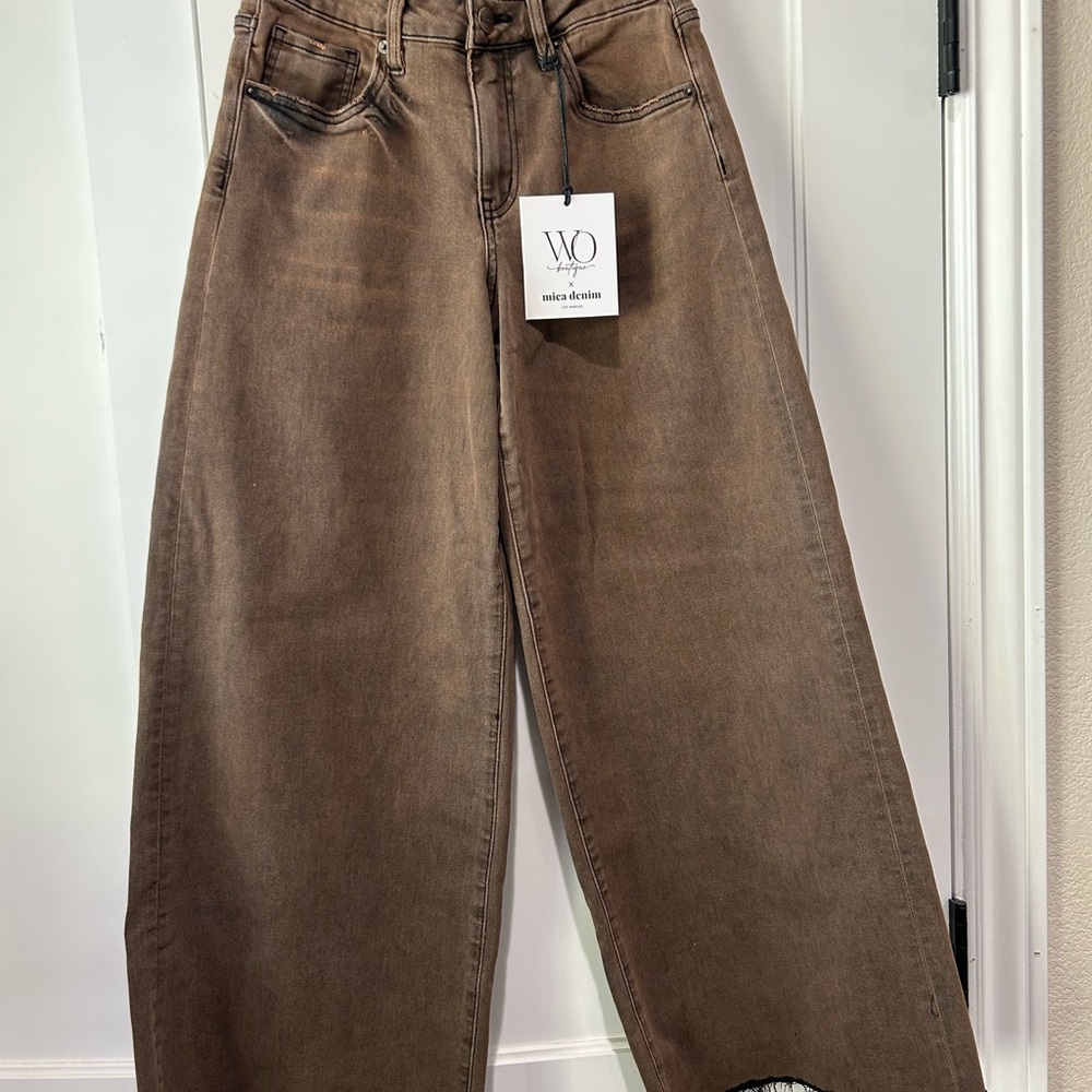 MICA Denim High Rise Wide-Leg Vintage Brown Jeans